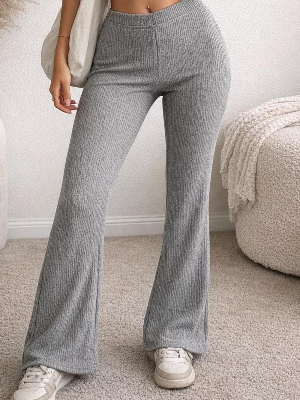 American Eagle Gray Ribbed Flare Sweater Pants